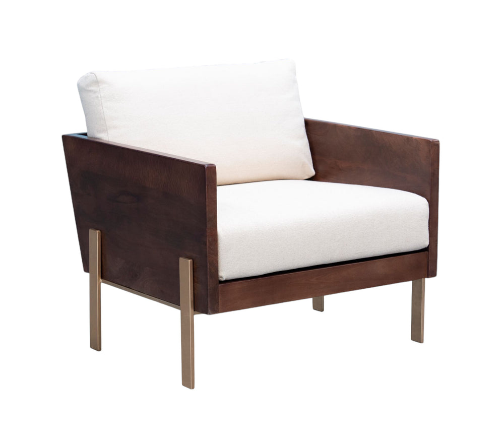 Homeroots 31" White Brown And Gold Top Grain Leather Arm Chair   555319