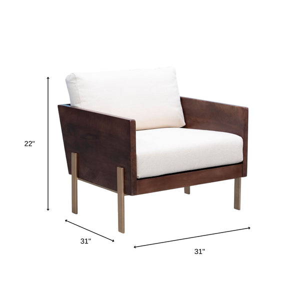 Homeroots 31" White Brown And Gold Top Grain Leather Arm Chair   555319