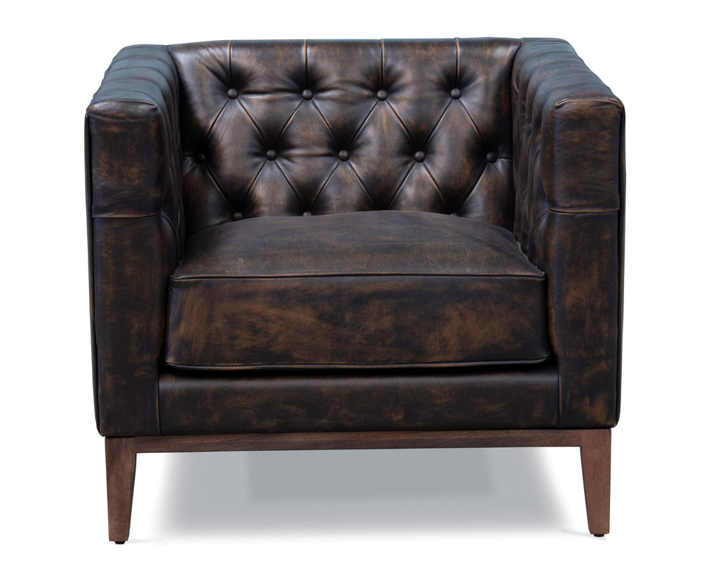 Homeroots 33" Brown And Black Antiqued Top Grain Leather Tufted Club Chair   555320