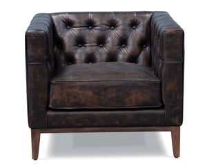 Homeroots 33" Brown And Black Antiqued Top Grain Leather Tufted Club Chair   555320