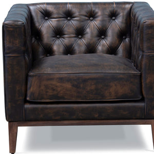 Homeroots 33" Brown And Black Antiqued Top Grain Leather Tufted Club Chair   555320