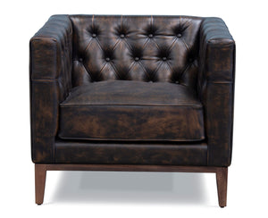 Homeroots 33" Brown And Black Antiqued Top Grain Leather Tufted Club Chair   555320