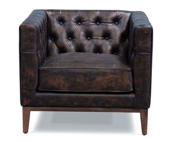 Homeroots 33" Brown And Black Antiqued Top Grain Leather Tufted Club Chair   555320