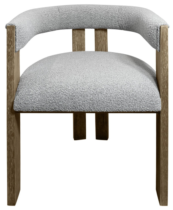 HomeRoots Gray Upholstered Boucle Open Back Dining Arm Chair - Mid-Century Modern Style with Rustic Charm 555321