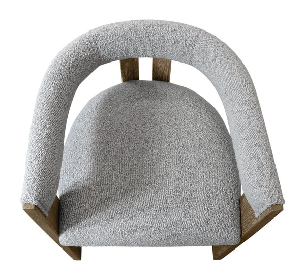 HomeRoots Gray Upholstered Boucle Open Back Dining Arm Chair - Mid-Century Modern Style with Rustic Charm 555321