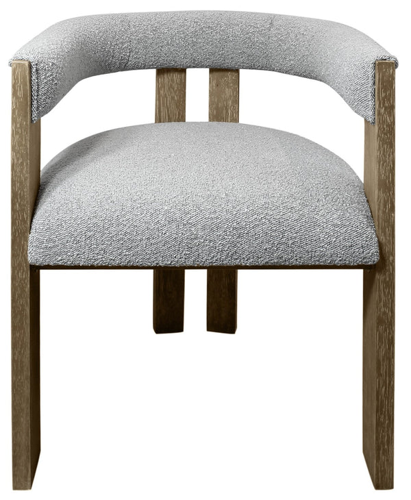 HomeRoots Gray Upholstered Boucle Open Back Dining Arm Chair - Mid-Century Modern Style with Rustic Charm 555321