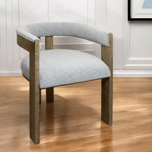 HomeRoots Gray Upholstered Boucle Open Back Dining Arm Chair - Mid-Century Modern Style with Rustic Charm 555321
