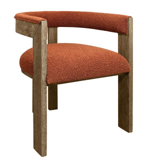 HomeRoots Burnt Orange Boucle Dining Arm Chair - Mid-Century Modern Accent with Open Back & Rustic Charm 555322