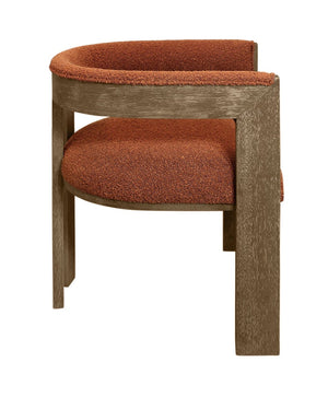 HomeRoots Burnt Orange Boucle Dining Arm Chair - Mid-Century Modern Accent with Open Back & Rustic Charm 555322