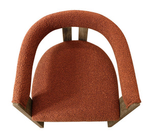 HomeRoots Burnt Orange Boucle Dining Arm Chair - Mid-Century Modern Accent with Open Back & Rustic Charm 555322