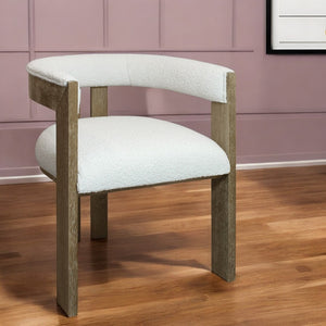 HomeRoots Ivory Boucle Dining Arm Chair - Mid-Century Modern Design with Open Back and Vintage Charm 555323