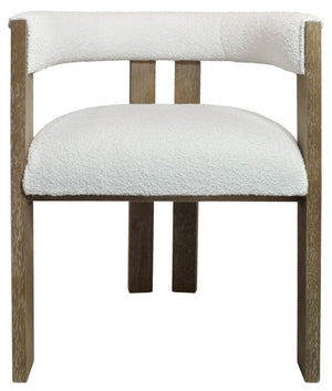 HomeRoots Ivory Boucle Dining Arm Chair - Mid-Century Modern Design with Open Back and Vintage Charm 555323