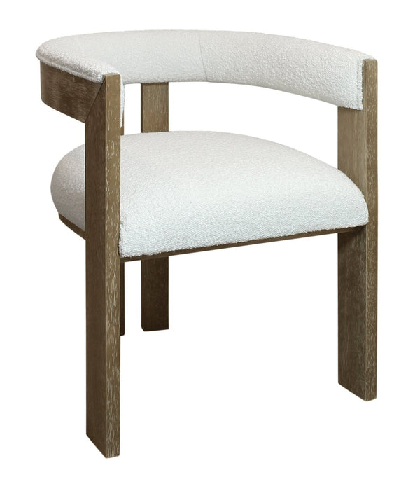 HomeRoots Ivory Boucle Dining Arm Chair - Mid-Century Modern Design with Open Back and Vintage Charm 555323