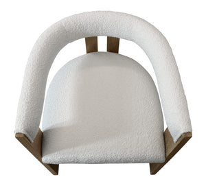 HomeRoots Ivory Boucle Dining Arm Chair - Mid-Century Modern Design with Open Back and Vintage Charm 555323