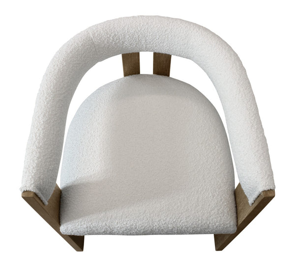 HomeRoots Ivory Boucle Dining Arm Chair - Mid-Century Modern Design with Open Back and Vintage Charm 555323