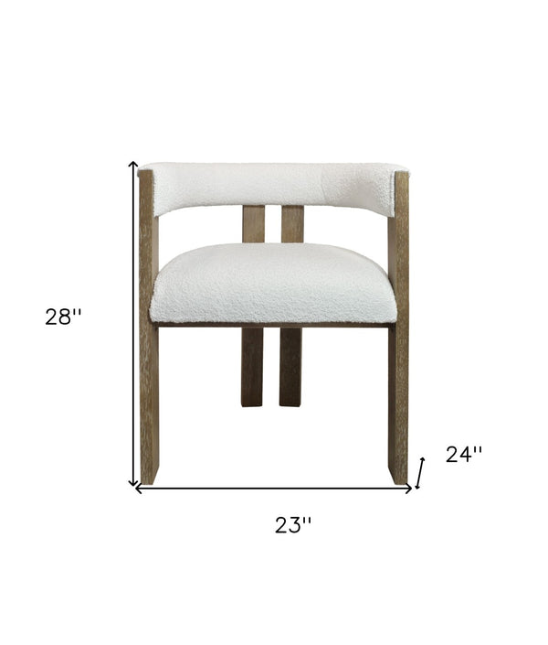 HomeRoots Ivory Boucle Dining Arm Chair - Mid-Century Modern Design with Open Back and Vintage Charm 555323
