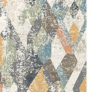 Homeroots 8' Beige Blue And Gray Geometric Distressed Runner Rug With Fringe  Polyester 555327
