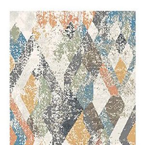 Homeroots 8' Beige Blue And Gray Geometric Distressed Runner Rug With Fringe  Polyester 555327