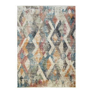 Homeroots 5' X 8' Beige Blue And Gray Geometric Distressed Area Rug With Fringe  Polyester 555328