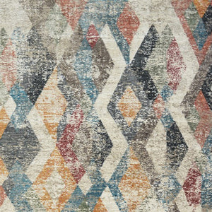 Homeroots 5' X 8' Beige Blue And Gray Geometric Distressed Area Rug With Fringe  Polyester 555328