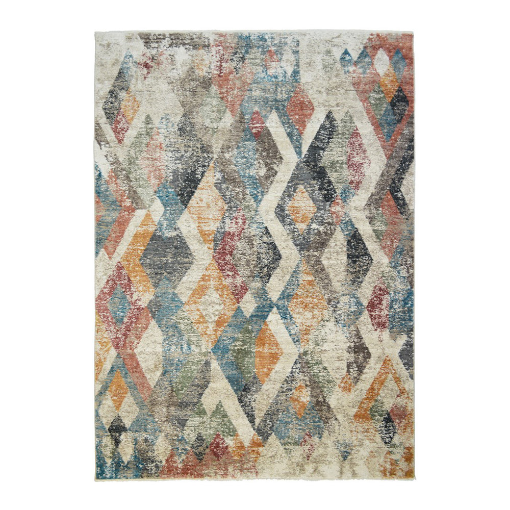 Homeroots 8' X 10' Beige Blue And Gray Geometric Distressed Area Rug With Fringe  Polyester 555329