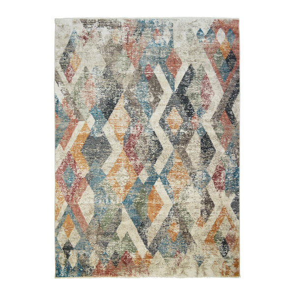 Homeroots 8' X 10' Beige Blue And Gray Geometric Distressed Area Rug With Fringe  Polyester 555329