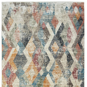 Homeroots 8' X 10' Beige Blue And Gray Geometric Distressed Area Rug With Fringe  Polyester 555329