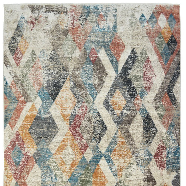 Homeroots 8' X 10' Beige Blue And Gray Geometric Distressed Area Rug With Fringe  Polyester 555329