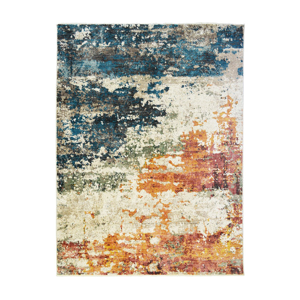 Homeroots 8' X 10' Beige Blue And Ivory Abstract Distressed Area Rug With Fringe  Polyester 555334