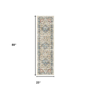 HomeRoots 8' Beige Oriental Distressed Runner Rug with Elegant Fringe – Perfect for Hallways & Entryways! 555337