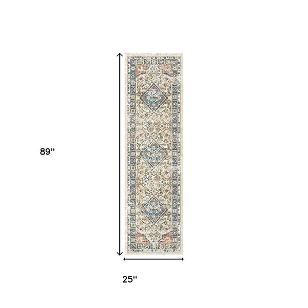 HomeRoots 8' Beige Oriental Distressed Runner Rug with Elegant Fringe – Perfect for Hallways & Entryways! 555337