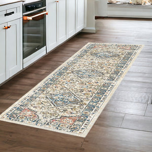 HomeRoots 8' Beige Oriental Distressed Runner Rug with Elegant Fringe – Perfect for Hallways & Entryways! 555337
