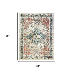 Homeroots 5' X 8' Beige Oriental Distressed Area Rug With Fringe  Polyester 555338