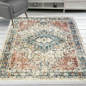 Homeroots 5' X 8' Beige Oriental Distressed Area Rug With Fringe  Polyester 555338