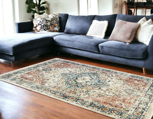 Homeroots 9' X 13' Beige Oriental Distressed Area Rug With Fringe  Polyester 555340