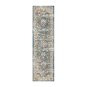 Homeroots 8' Blue And Brown Oriental Distressed Runner Rug With Fringe  Polyester 555342