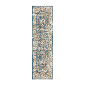 Homeroots 8' Blue And Brown Oriental Distressed Runner Rug With Fringe  Polyester 555342
