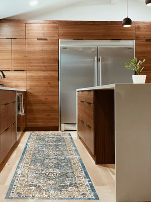 Homeroots 8' Blue And Brown Oriental Distressed Runner Rug With Fringe  Polyester 555342