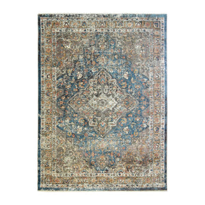 HomeRoots 9' Distressed Blue and Brown Oriental Area Rug with Fringed Edges for Inviting Home Decor 9' X 13' 555345