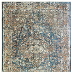 HomeRoots 9' Distressed Blue and Brown Oriental Area Rug with Fringed Edges for Inviting Home Decor 9' X 13' 555345