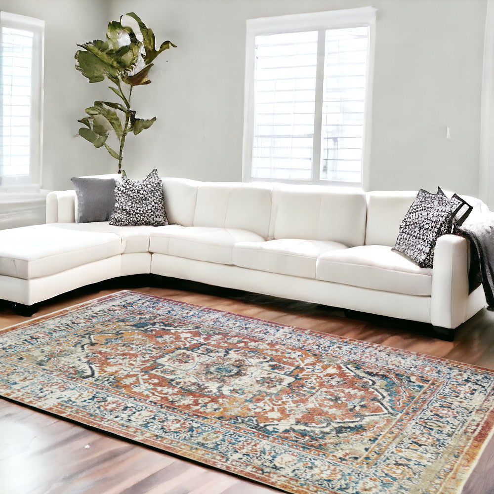 Homeroots 8' X 10' Rust Oriental Distressed Area Rug With Fringe  Polyester 555349