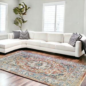 Homeroots 8' X 10' Rust Oriental Distressed Area Rug With Fringe  Polyester 555349