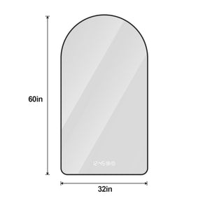 English Elm 32"x60"Arched LED Mirror with Time & Temp Display, Anti-Fog Defog, Dimmable 3-Color Light, Black Frame W2709P329053