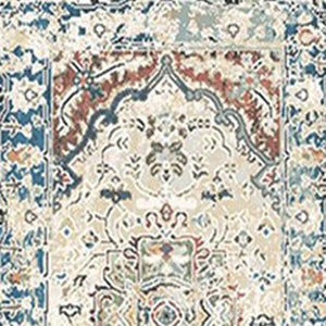 HomeRoots 8' Elegant Ivory, Blue & Gray Oriental Distressed Runner Rug with Fringe for Hallways & Living Spaces 555352