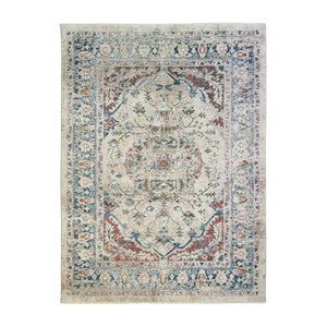 Homeroots 5' X 8' Ivory Blue And Gray Oriental Distressed Area Rug With Fringe  Polyester 555353