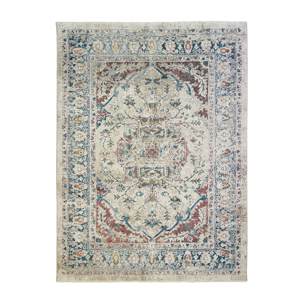 Homeroots 5' X 8' Ivory Blue And Gray Oriental Distressed Area Rug With Fringe  Polyester 555353