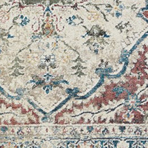 Homeroots 5' X 8' Ivory Blue And Gray Oriental Distressed Area Rug With Fringe  Polyester 555353