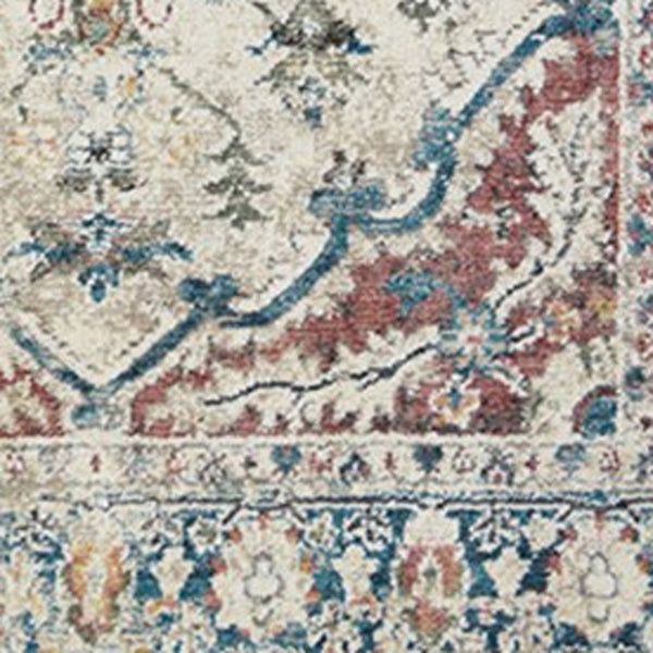 Homeroots 5' X 8' Ivory Blue And Gray Oriental Distressed Area Rug With Fringe  Polyester 555353