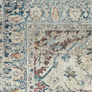 Homeroots 5' X 8' Ivory Blue And Gray Oriental Distressed Area Rug With Fringe  Polyester 555353