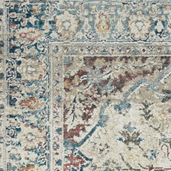 Homeroots 5' X 8' Ivory Blue And Gray Oriental Distressed Area Rug With Fringe  Polyester 555353